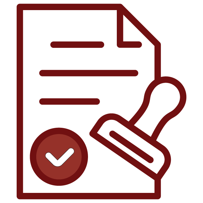 A document with a rubber seal stamp and a red seal with a tick mark