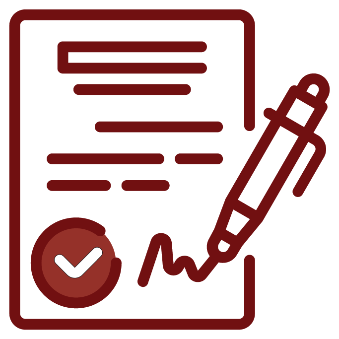 A document with a red seal and a pen with a signature