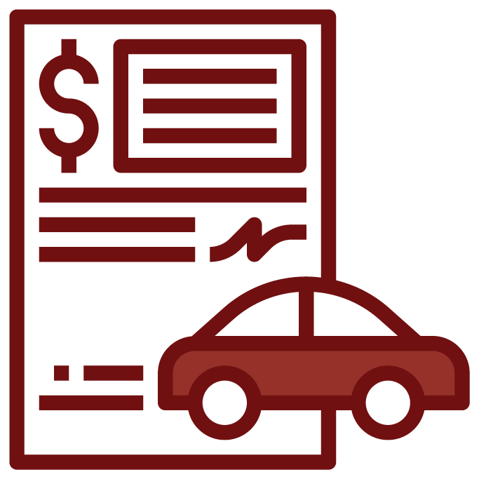 A document with a dollar sign and a symbol of a car