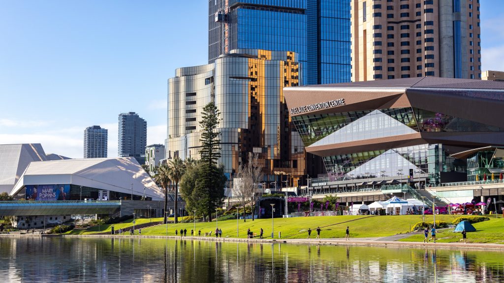 Adelaide Convention Centre in front of the riverfront