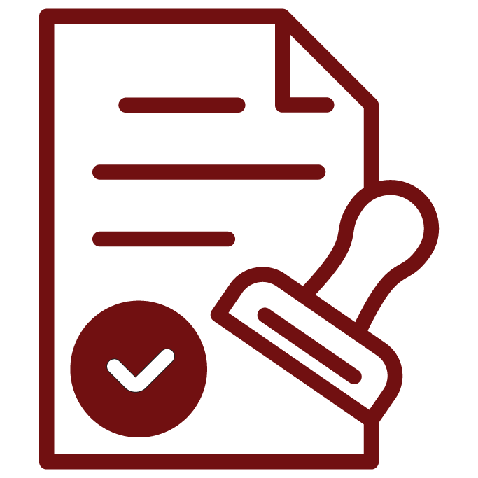 A document with a rubber seal stamp and a red seal with a tick mark