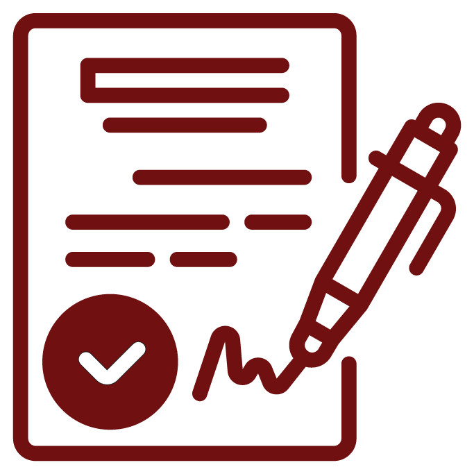 A document with a red seal and a pen with a signature