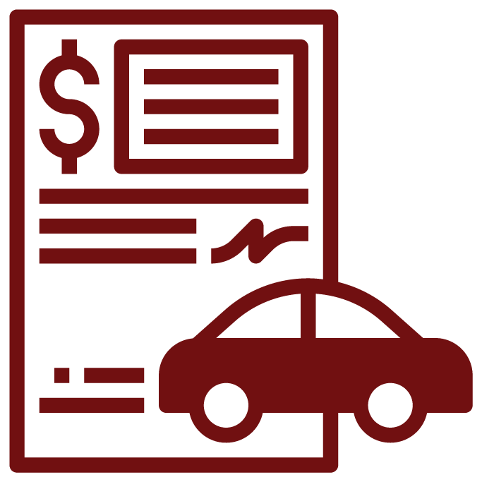 A document with a dollar sign and a symbol of a car