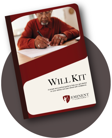 A picture of a Will Kit booklet on a grey background