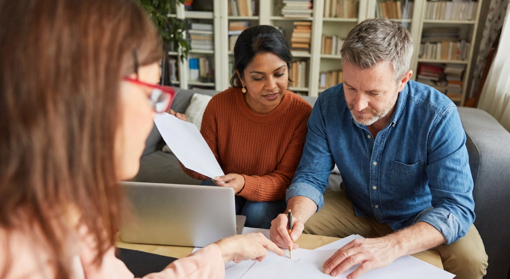 A couple signing a Power of Attorney in front of a lawyer